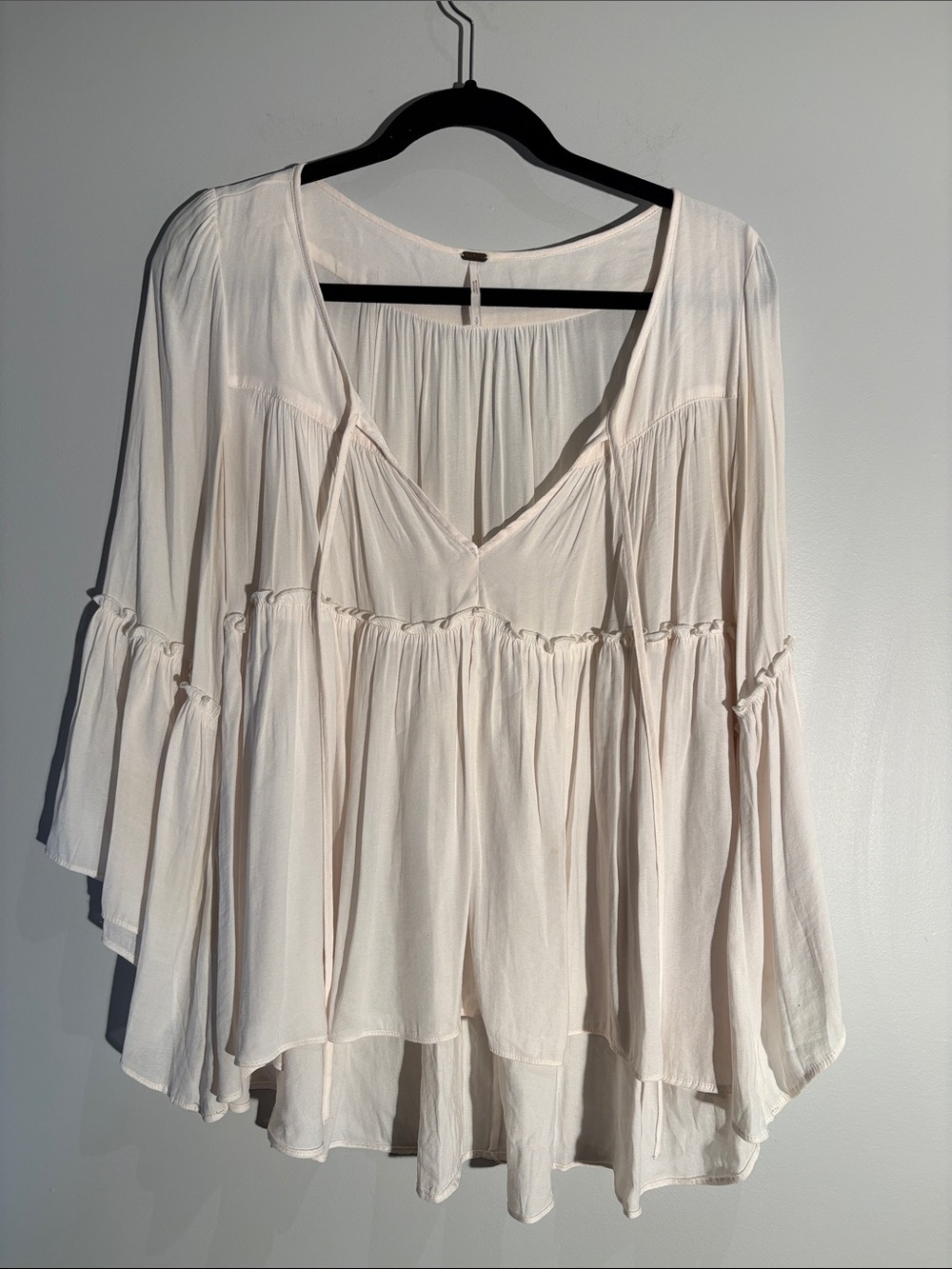 Free People Ivory Boho Babydoll Bell Sleeve Tunic Blouse Size S